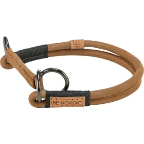 BE NORDIC okrúhly polosťahovací kožený obojok, hnedá S-M: 40 cm / Ř 8 mm